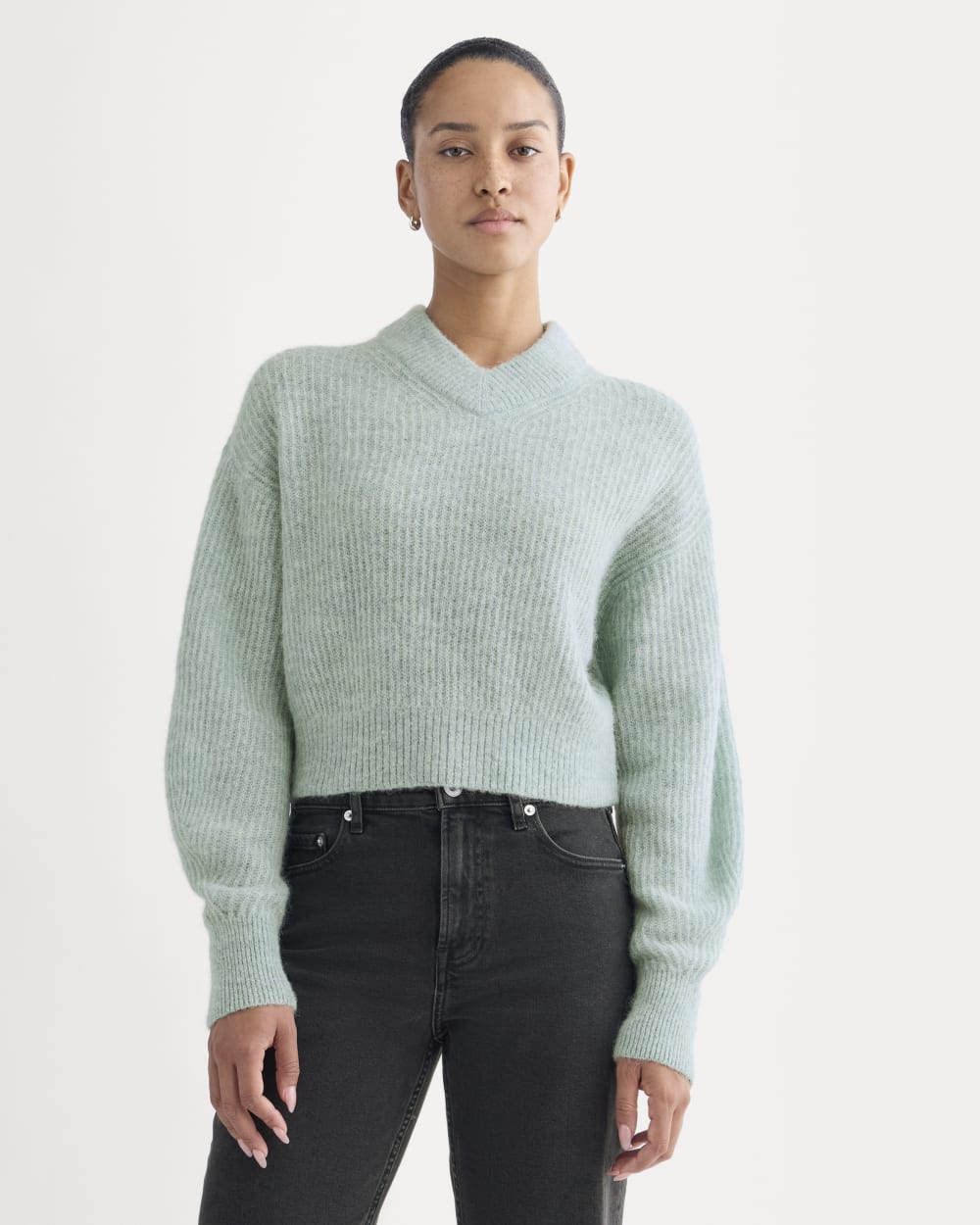Cropped Cocoon Sweater In Alpaca | Heather Gray Mist