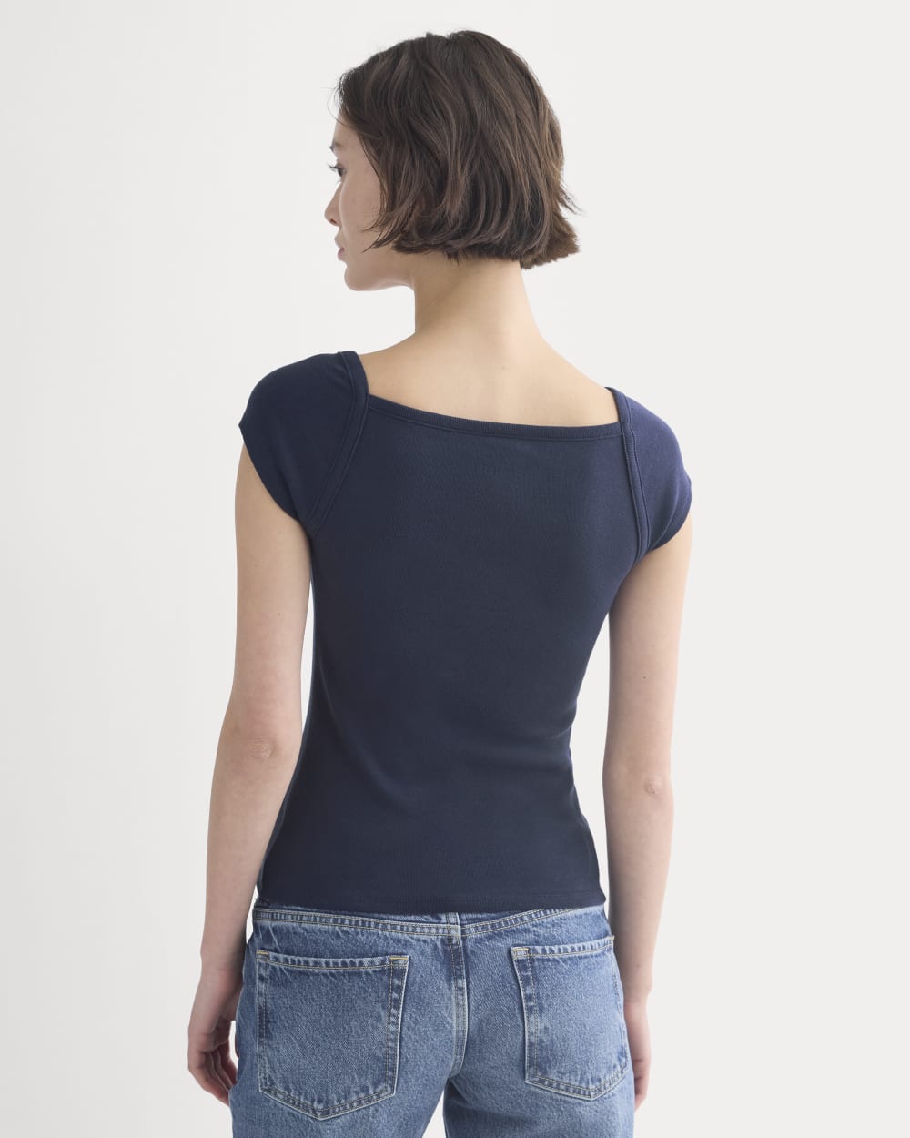 RetroSoft Cotton Square-Neck Tee | Navy - Image 5