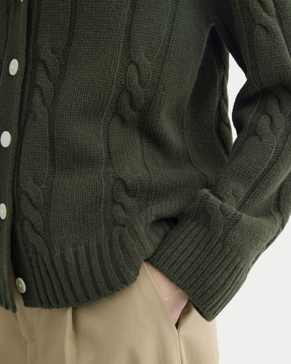 Cable Cardigan In Extrafine Luxe Merino | Dark Forest - Image 4