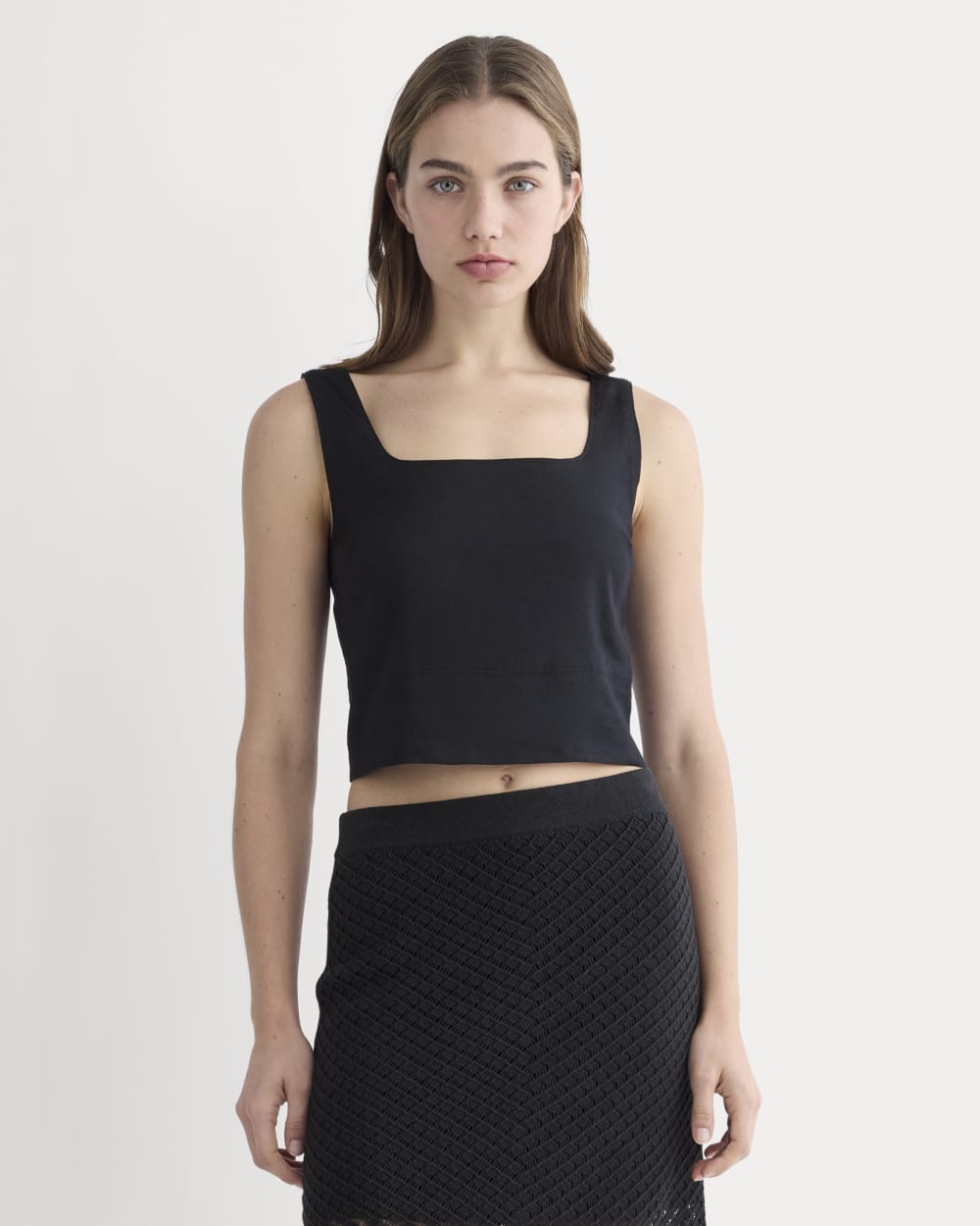 The Square Tank In Stretch Linen | Black