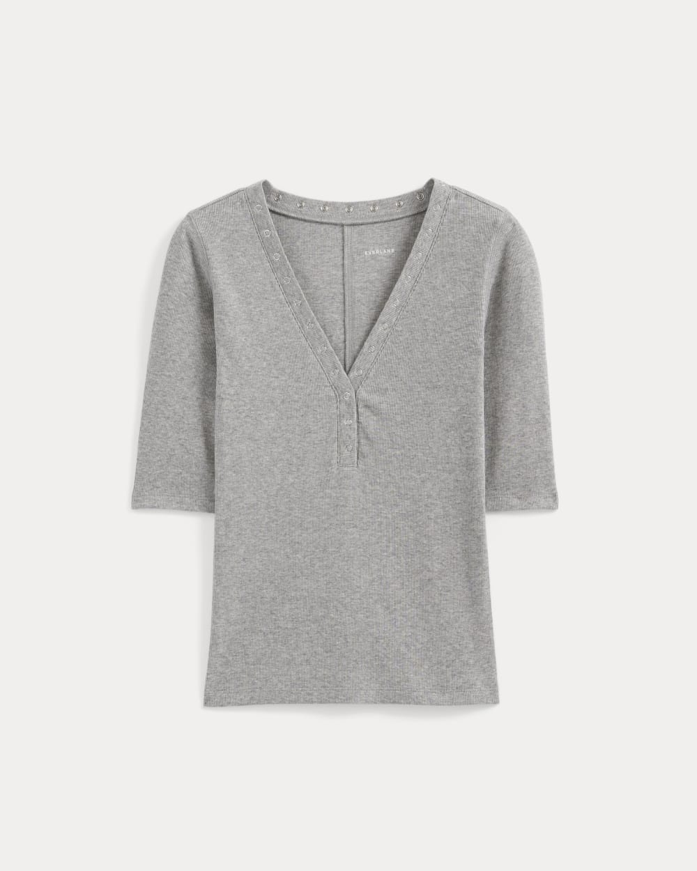 Alternative view of Luxe Rib V-Neck Henley | Heathered Light Grey