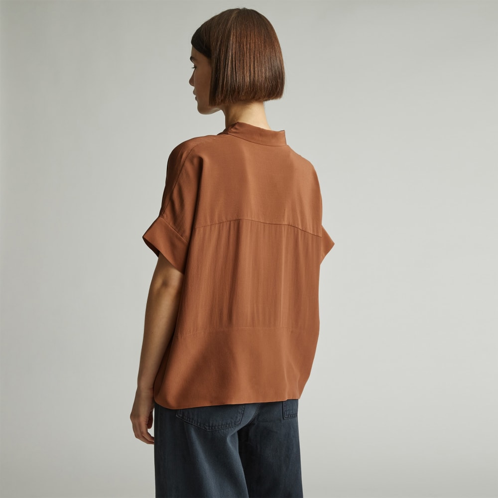 The Boxy Shirt In Washable Silk | Carob Brown - Image 3