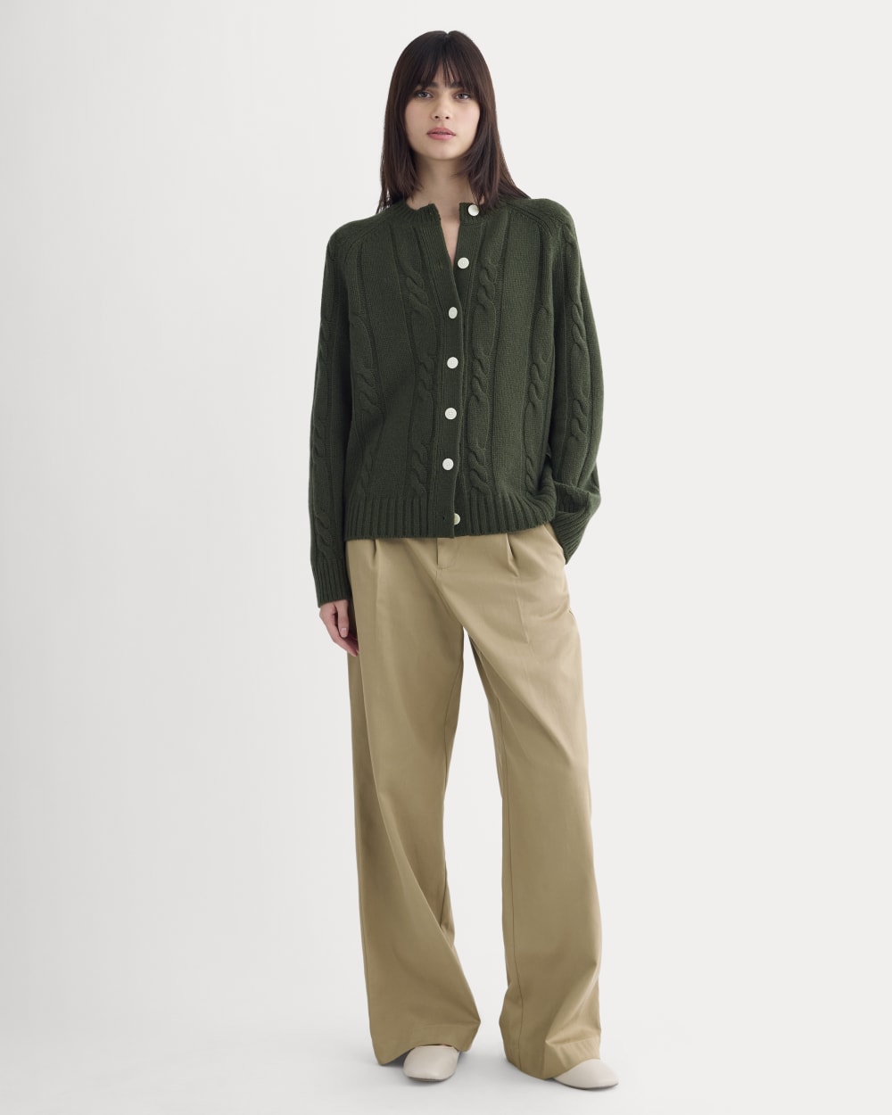 Cable Cardigan In Extrafine Luxe Merino | Dark Forest - Image 3