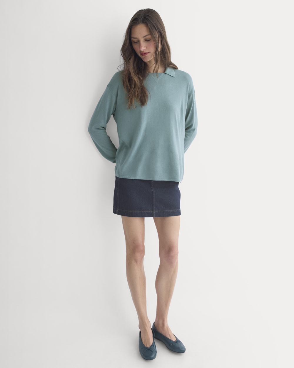 Oversized Polo In Ultrafine Merino | Gray Mist - Image 4