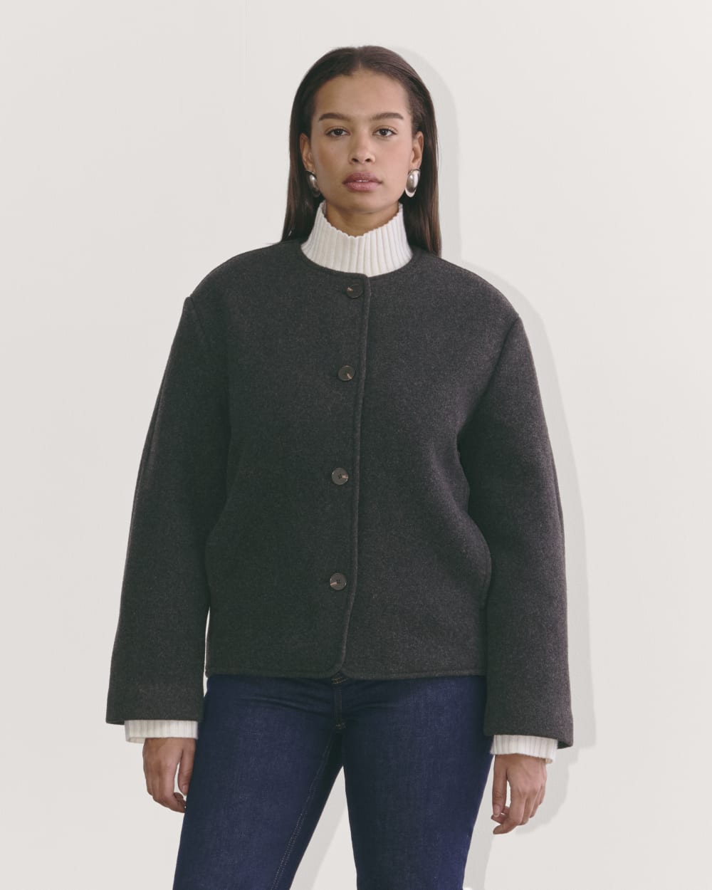 The Cocoon Coat In Wool | Heather Charcoal