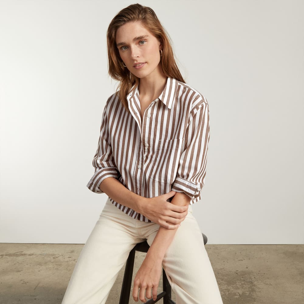 The Way-Short Shirt In Silky Cotton | Espresso / White - Image 6