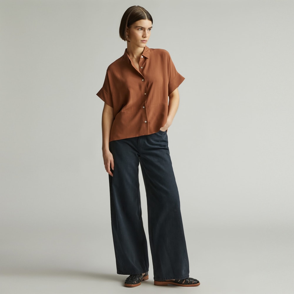 The Boxy Shirt In Washable Silk | Carob Brown - Image 6