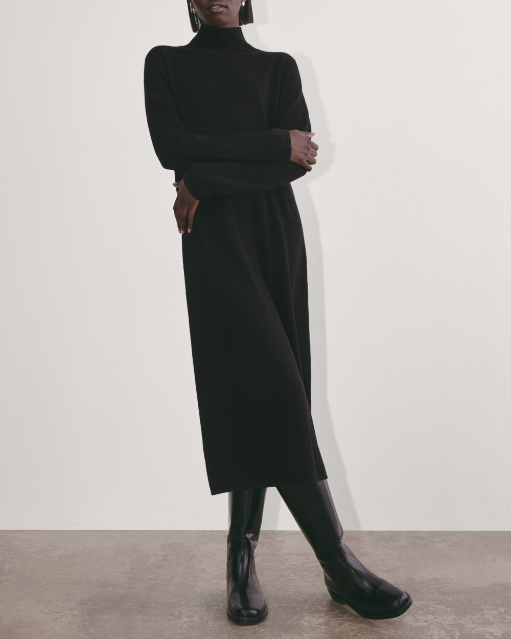 The Turtleneck Sweater Dress In Cashmere | Black - Image 5
