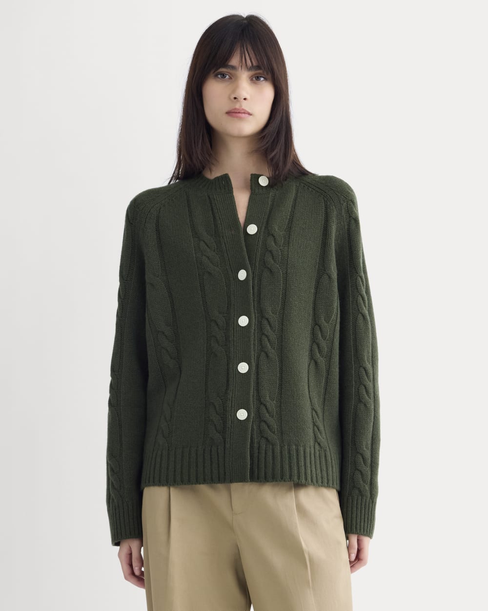 Cable Cardigan In Extrafine Luxe Merino | Dark Forest
