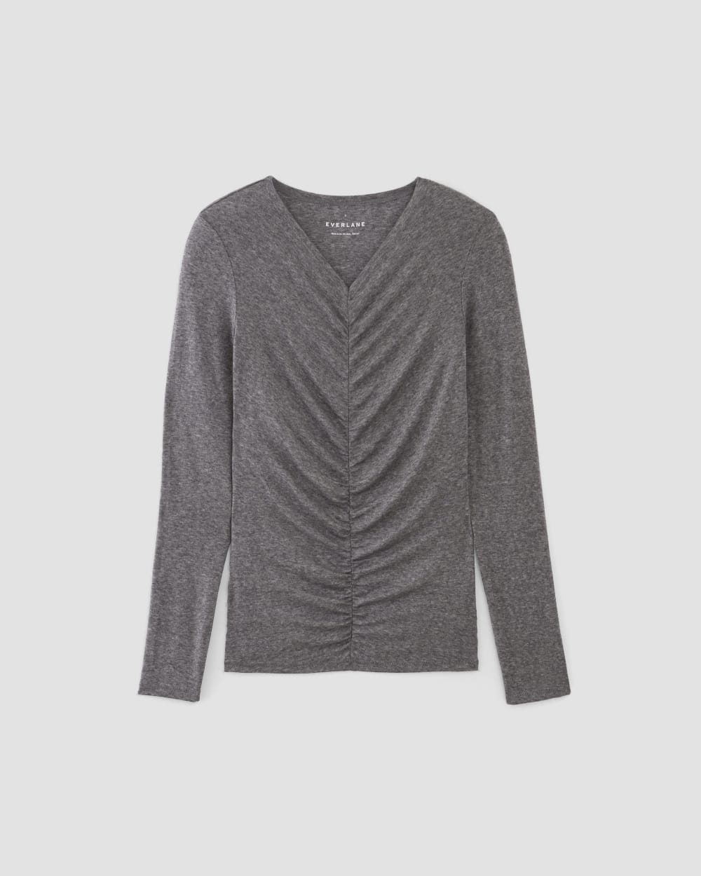 Alternative view of The Ruched V-Neck Tee In Butterluxe | Heather Charcoal
