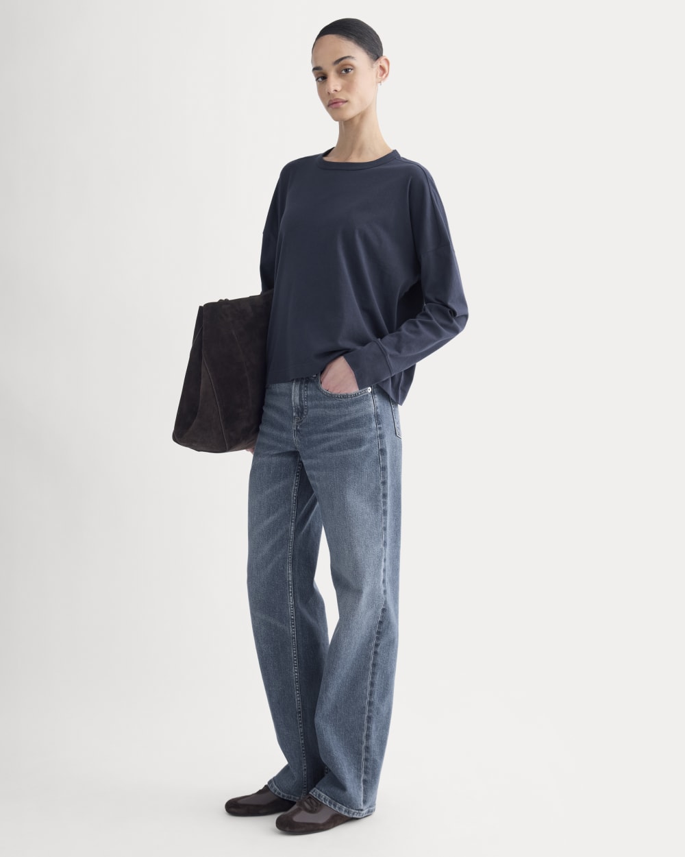 Oversized Boxy Crew In Essential Cotton | Deep Navy - Image 3