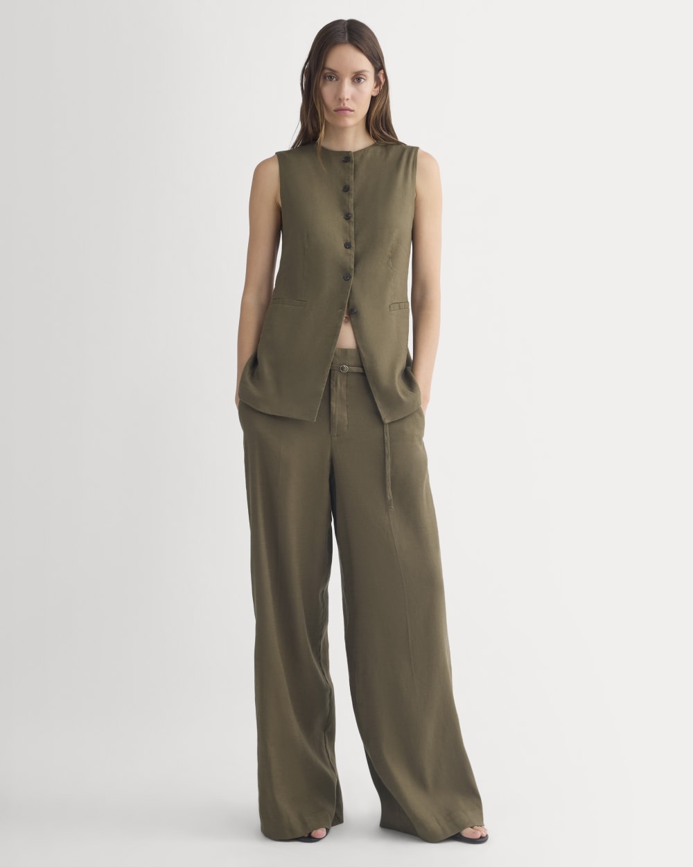 Long Vest In Stretch Linen | Beech - Image 3
