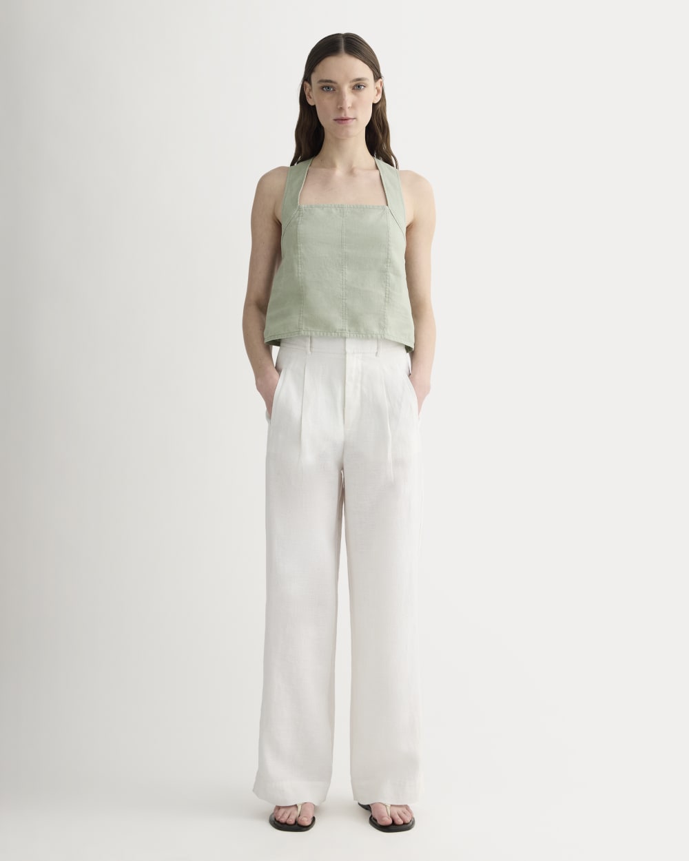 The Crossback Tank In Linen | Seagrass - Image 3
