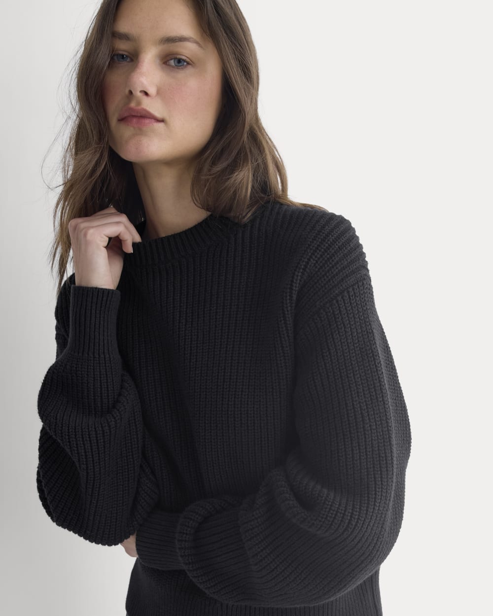 Cropped Ribbed Crew In Everyday Cotton | Black - Image 4