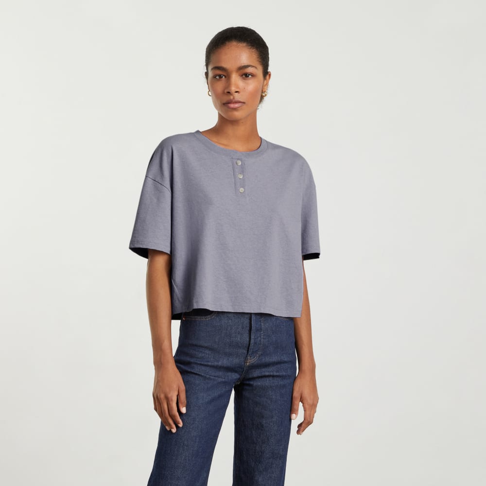 Alternative view of The Vintage Henley Hemp Tee | Lilac Grey