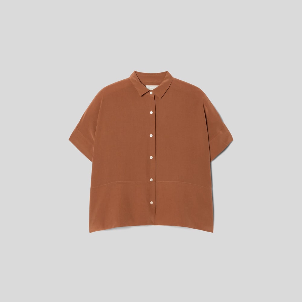 Alternative view of The Boxy Shirt In Washable Silk | Carob Brown