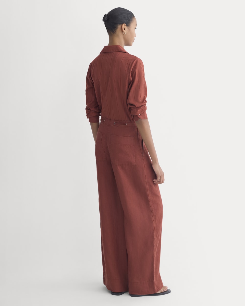 Wide-Leg Drawstring Pant In Linen | Henna Red - Image 5