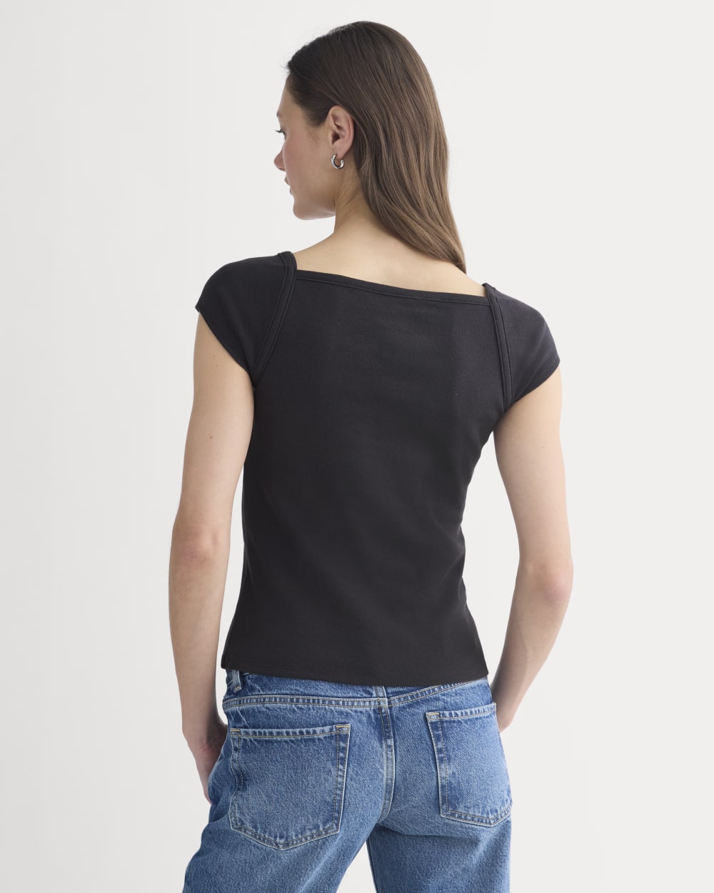RetroSoft Cotton Square-Neck Tee | Black - Image 5
