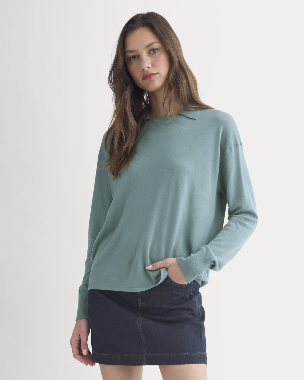 Oversized Polo In Ultrafine Merino | Gray Mist - Image 3