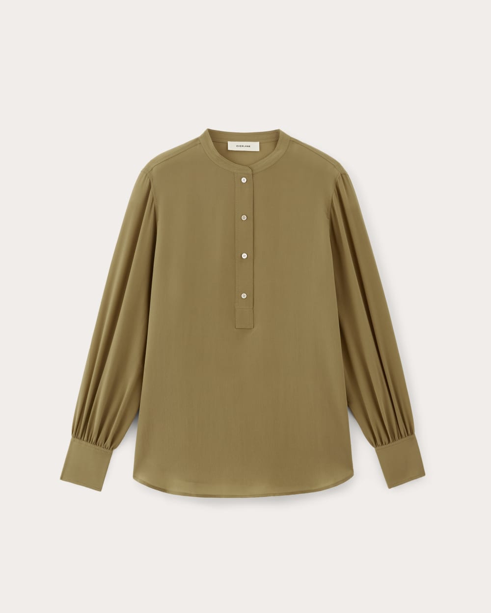 Alternative view of The Henley Shirt In Washable Silk | Fennel Seed