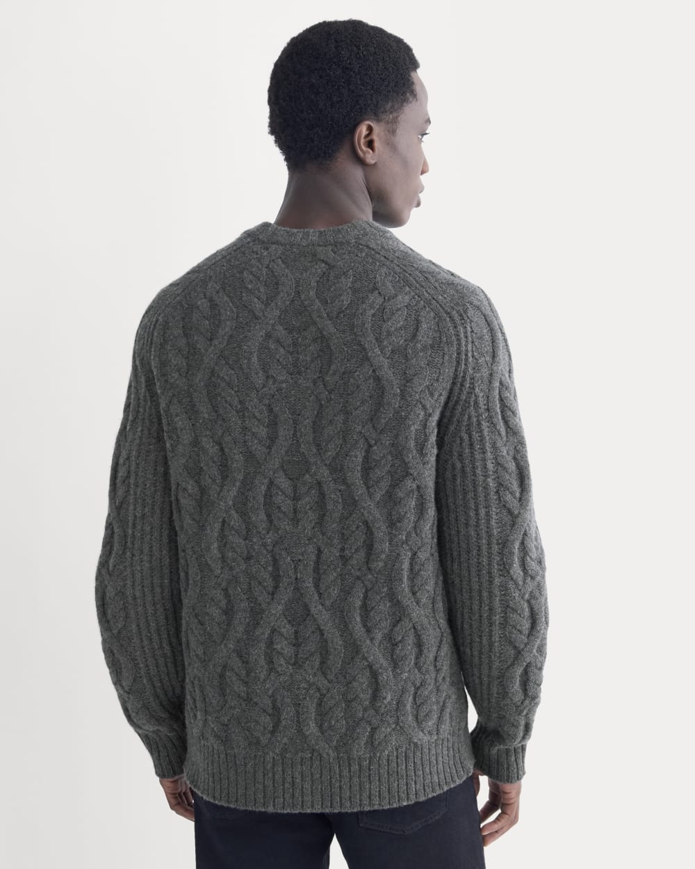 Cable Knit Crew In Luxe Merino | Heathered Soot - Image 5