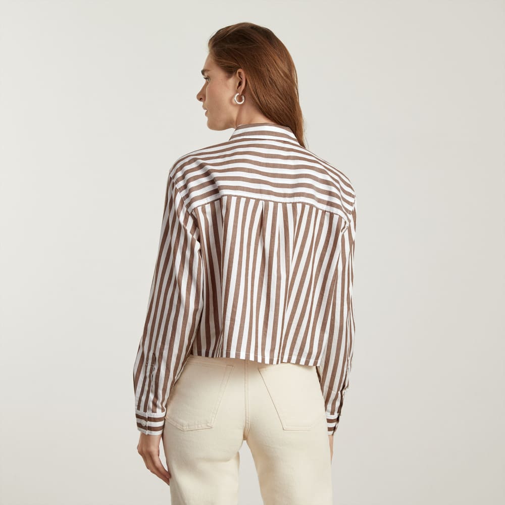 The Way-Short Shirt In Silky Cotton | Espresso / White - Image 3