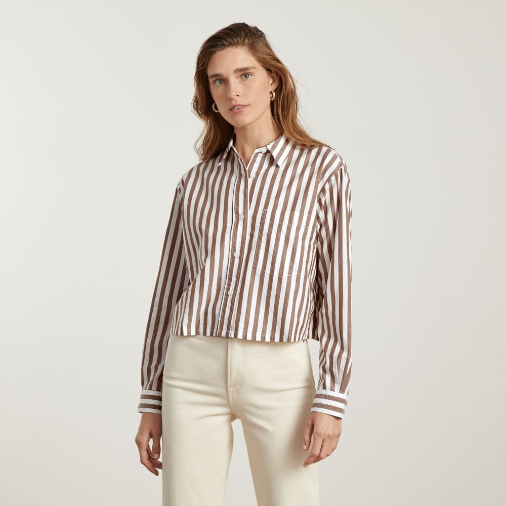 Alternative view of The Way-Short Shirt In Silky Cotton | Espresso / White