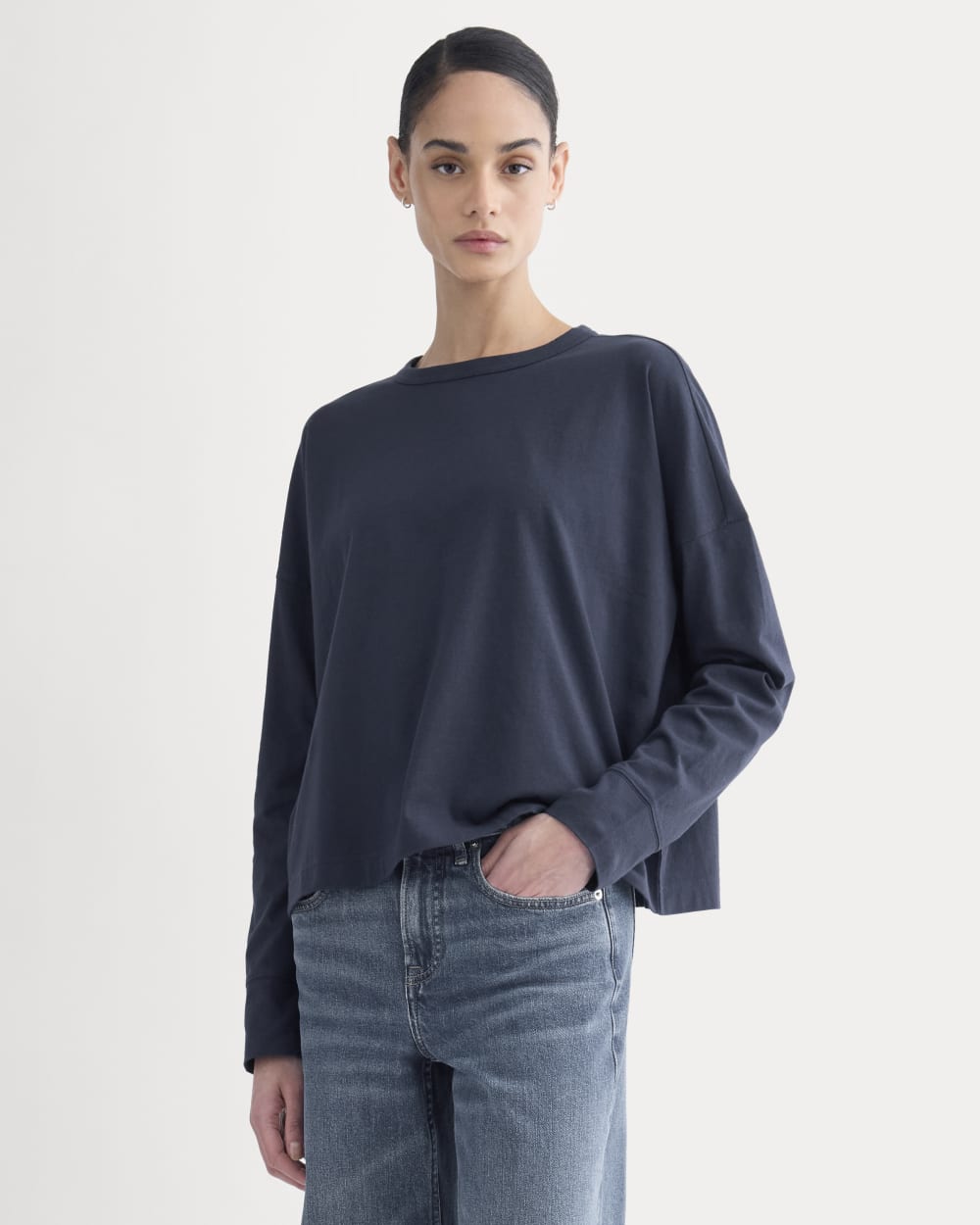 Oversized Boxy Crew In Essential Cotton | Deep Navy