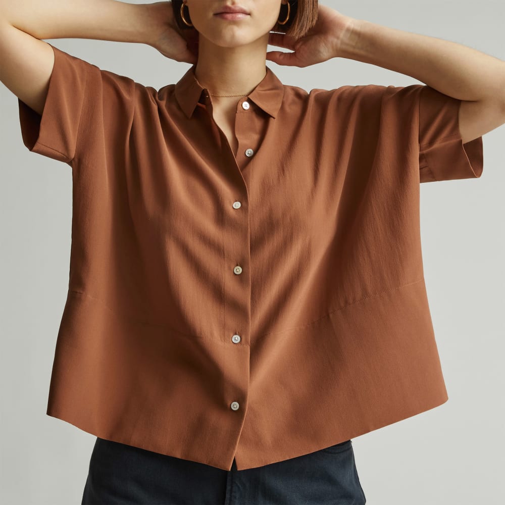 The Boxy Shirt In Washable Silk | Carob Brown - Image 4