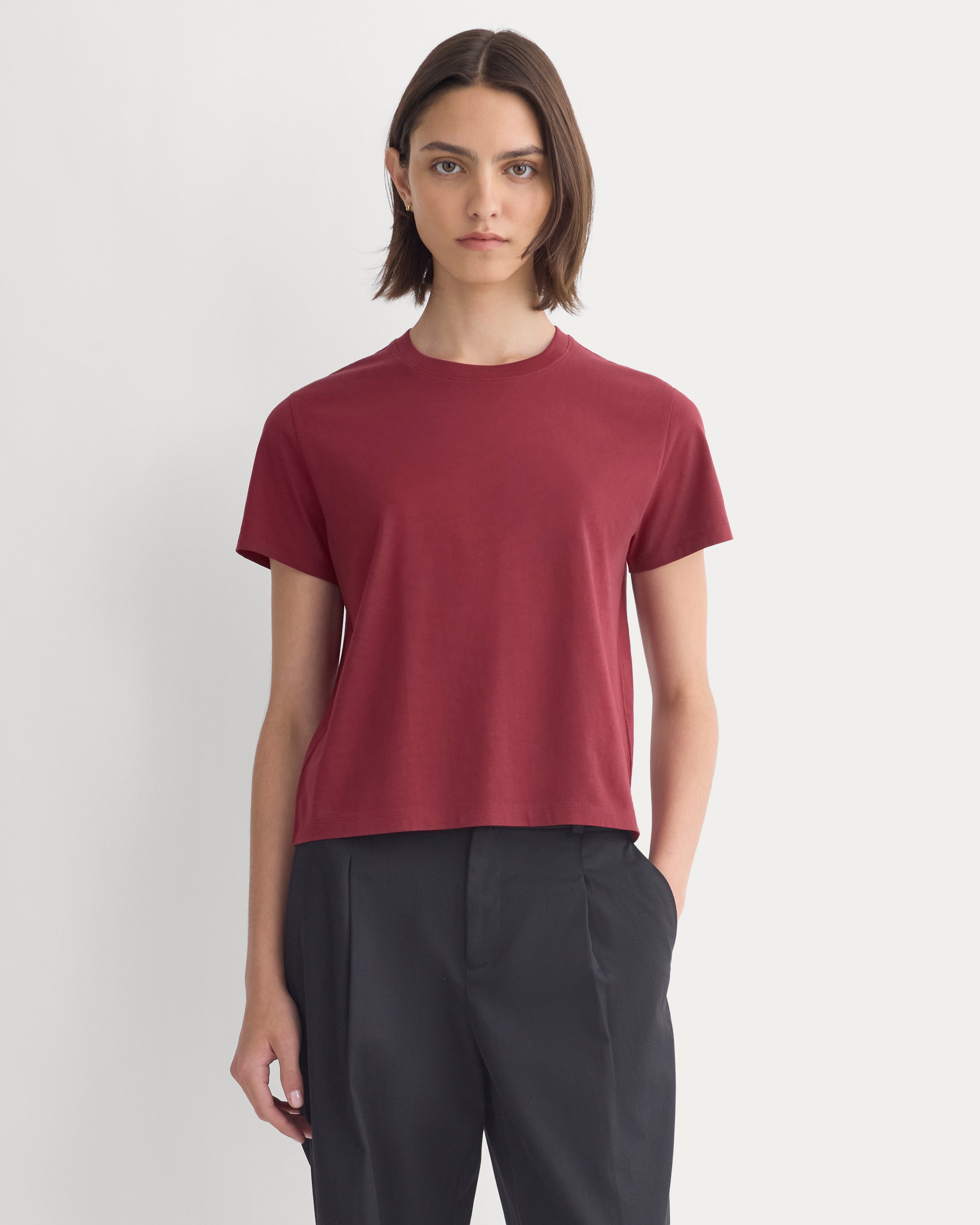 The Box-Cut Tee In Essential Cotton | Cabernet | No Pocket