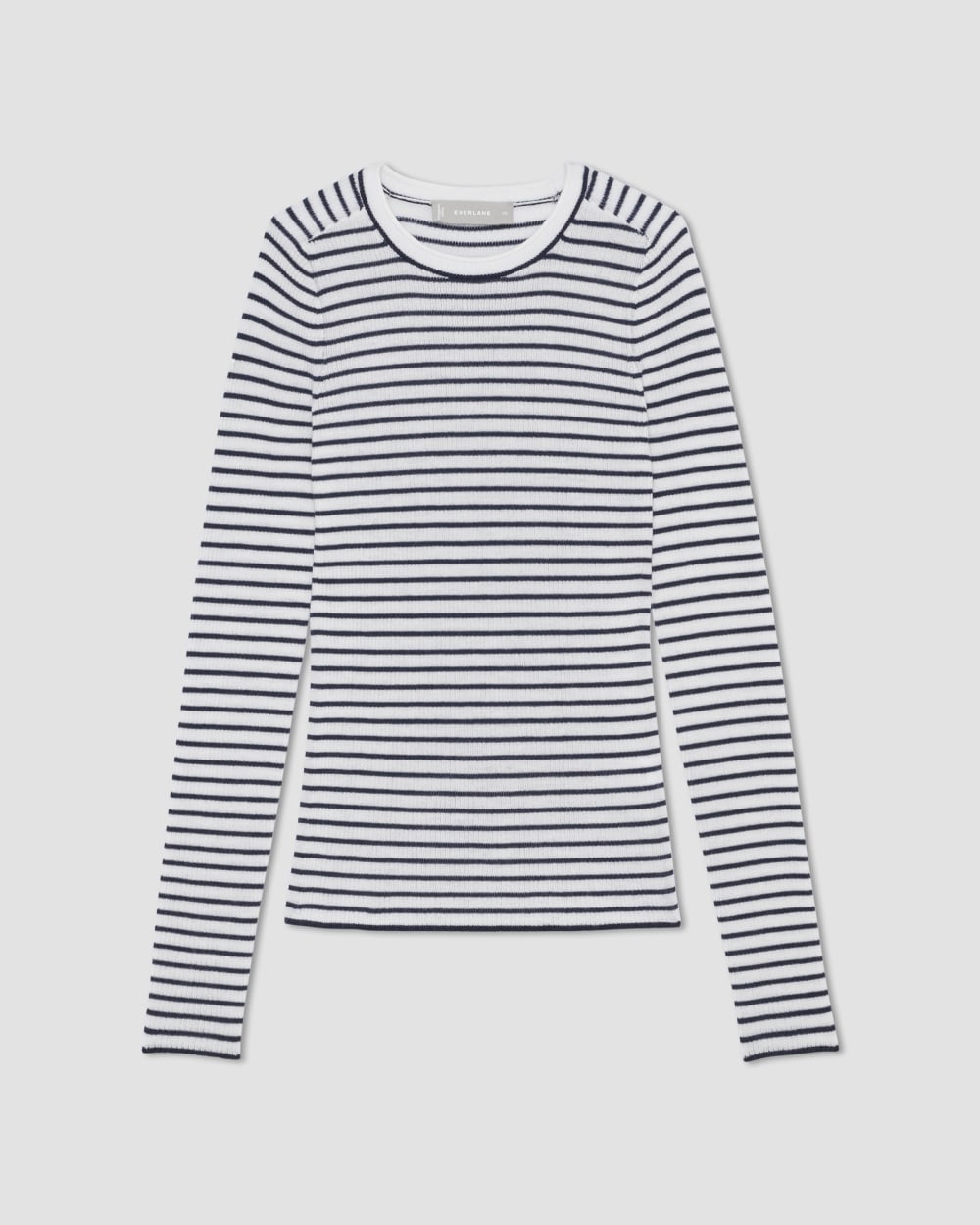Alternative view of The Long-Sleeve Sweater Tee In Ultrasoft Merino | Bone/Navy