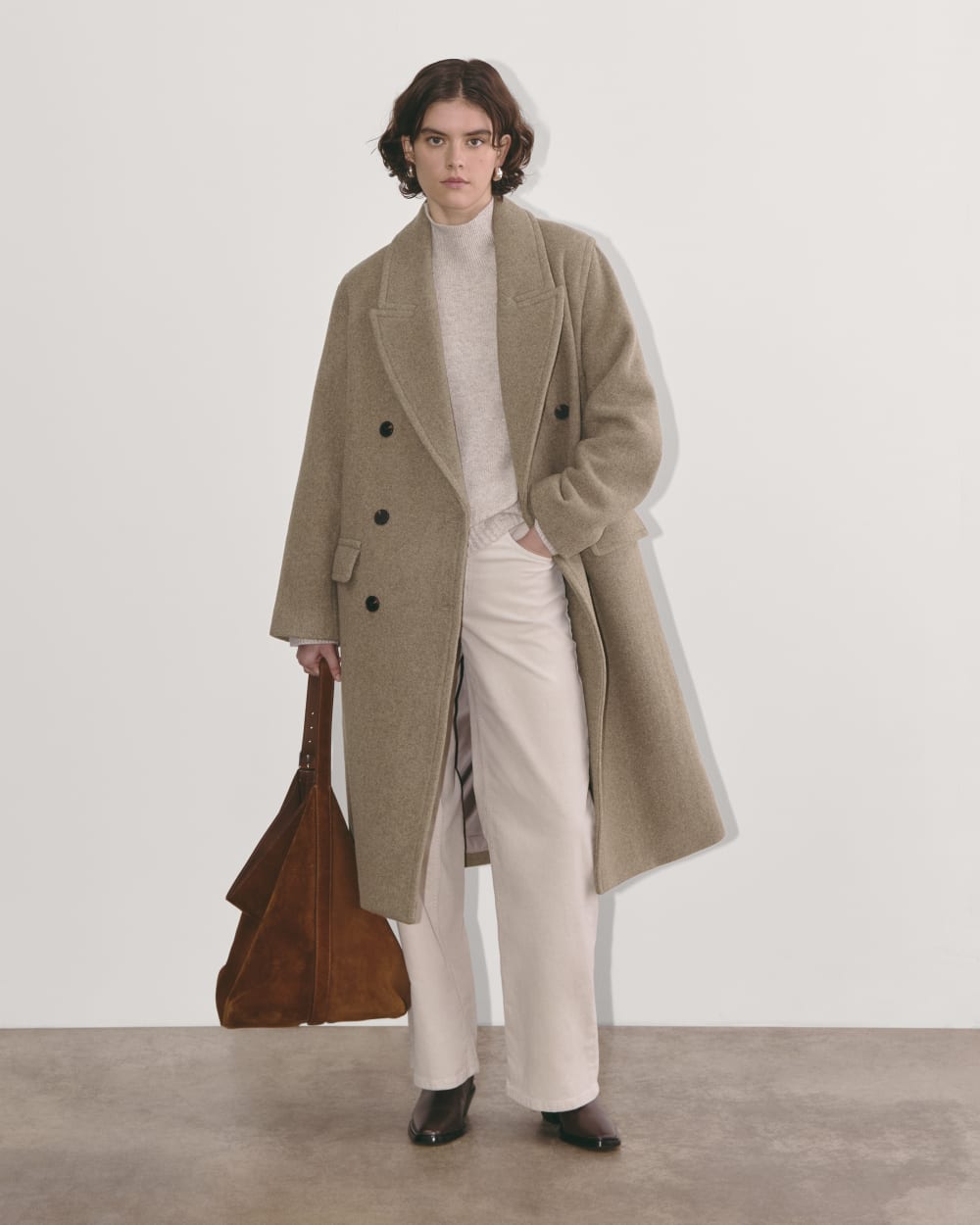The Double-Breasted Coat In Wool | Heather Taupe