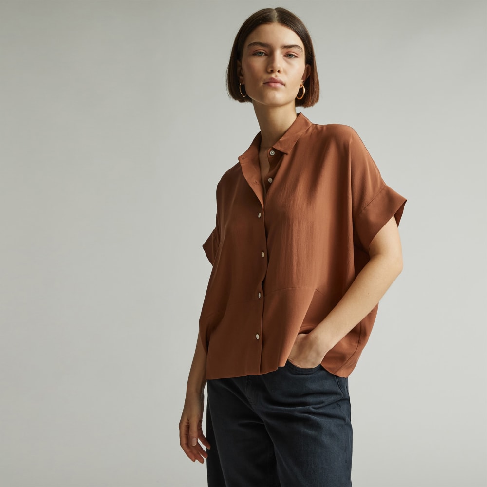 The Boxy Shirt In Washable Silk | Carob Brown