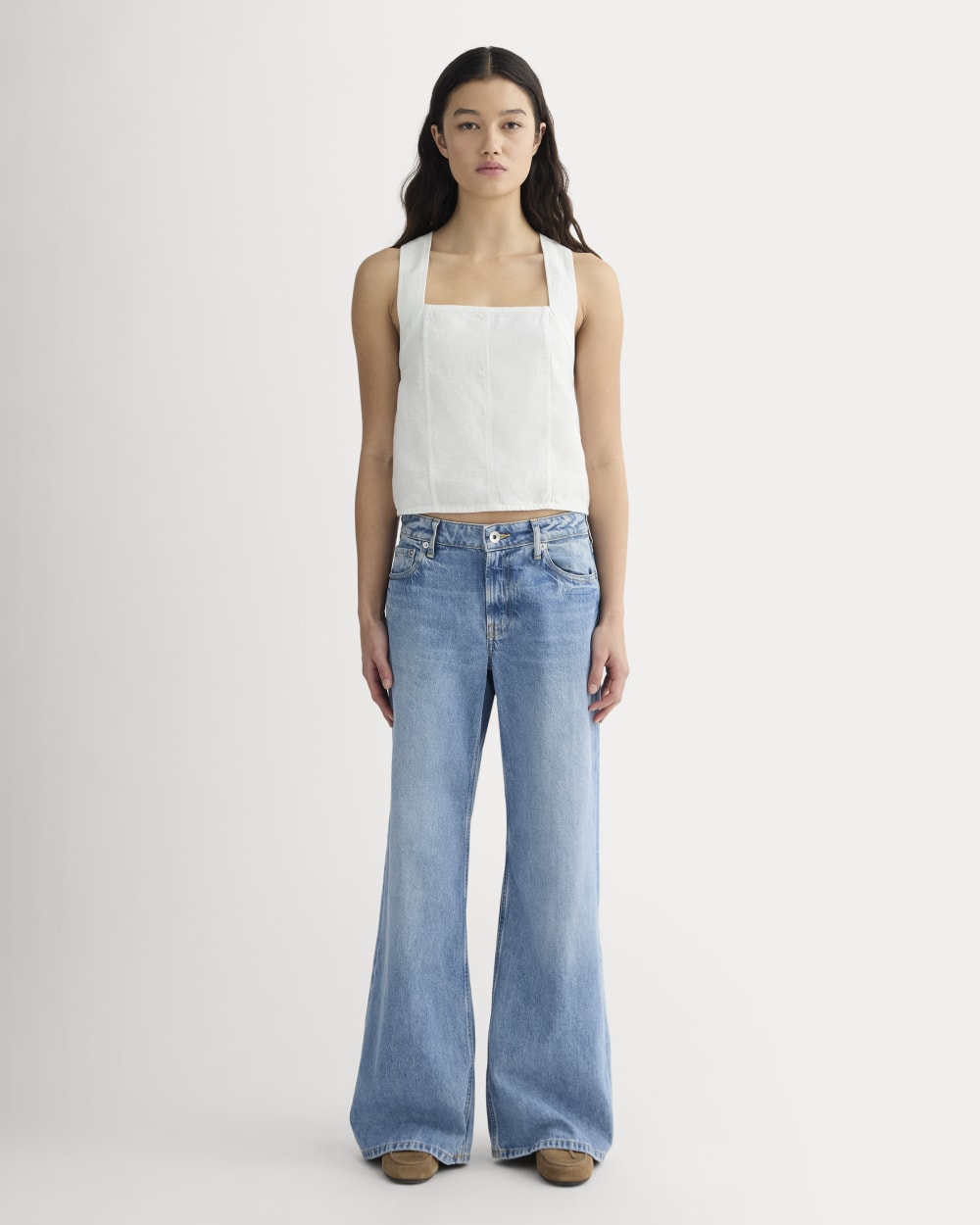 The Crossback Tank In Linen | Natural Chambray - Image 3