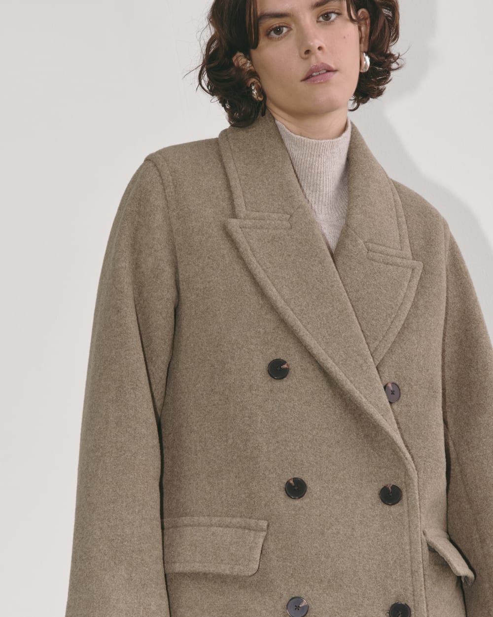 The Double-Breasted Coat In Wool | Heather Taupe - Image 4