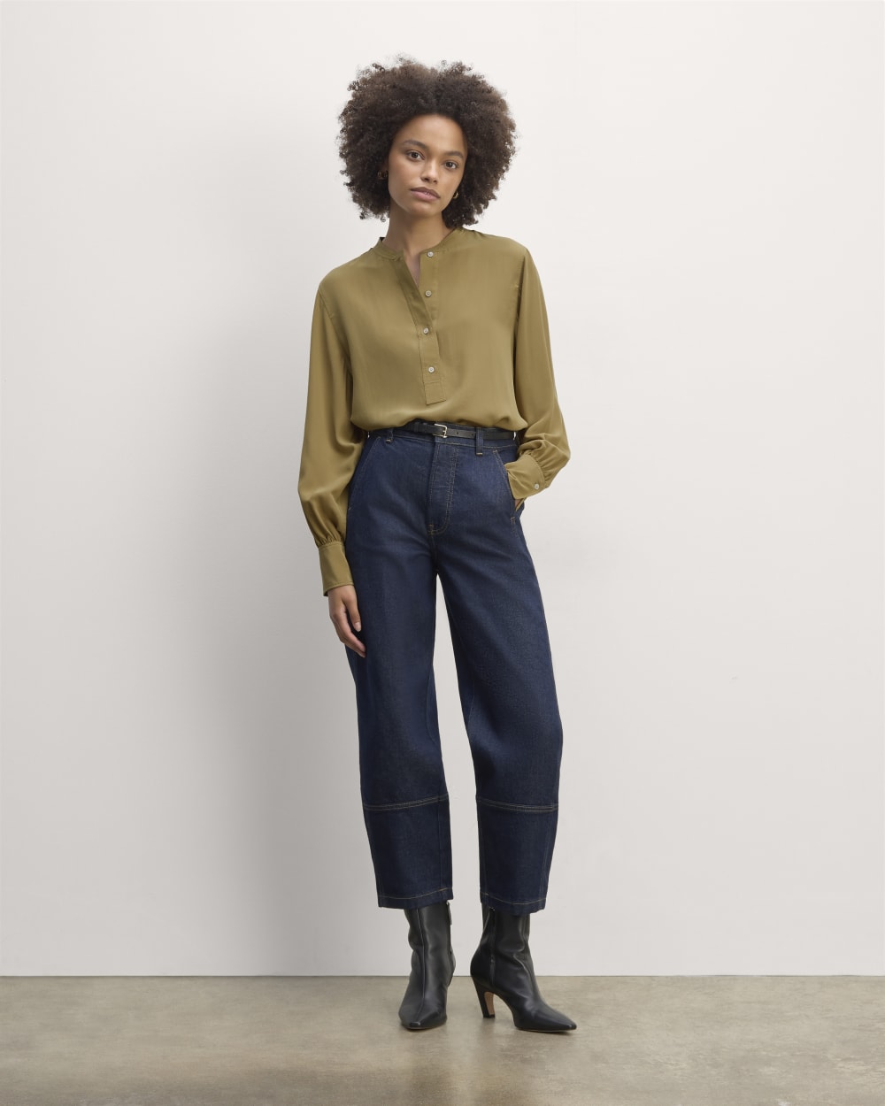 The Henley Shirt In Washable Silk | Fennel Seed - Image 3