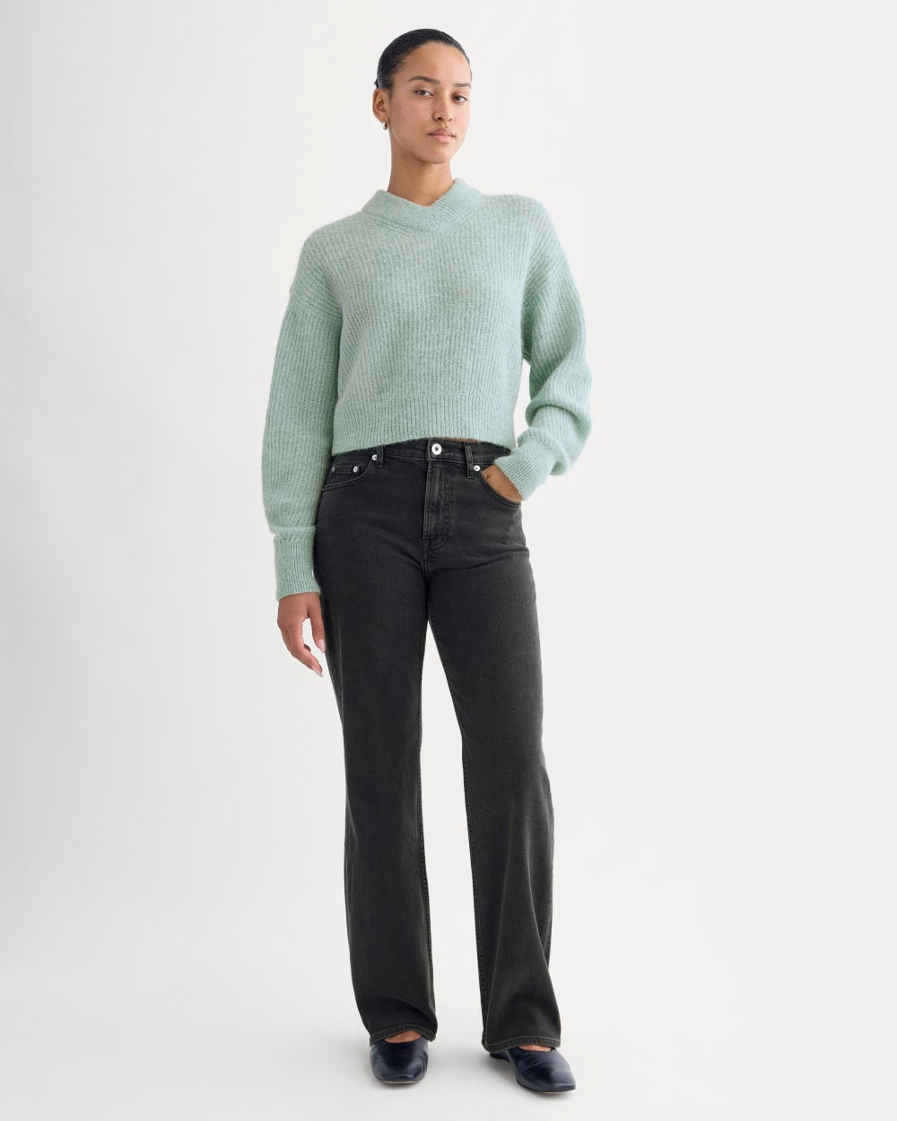 Cropped Cocoon Sweater In Alpaca | Heather Gray Mist - Image 3