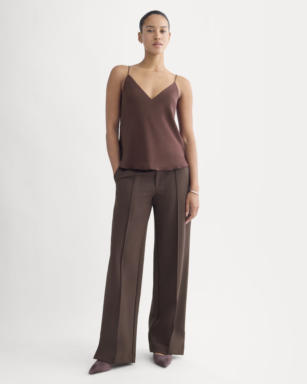 The Tie Back Cami In Washable Silk | Deep Plum - Image 3