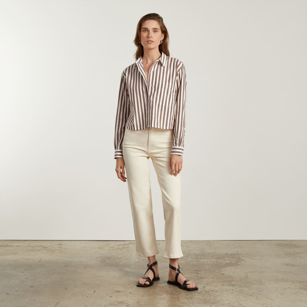 The Way-Short Shirt In Silky Cotton | Espresso / White - Image 4
