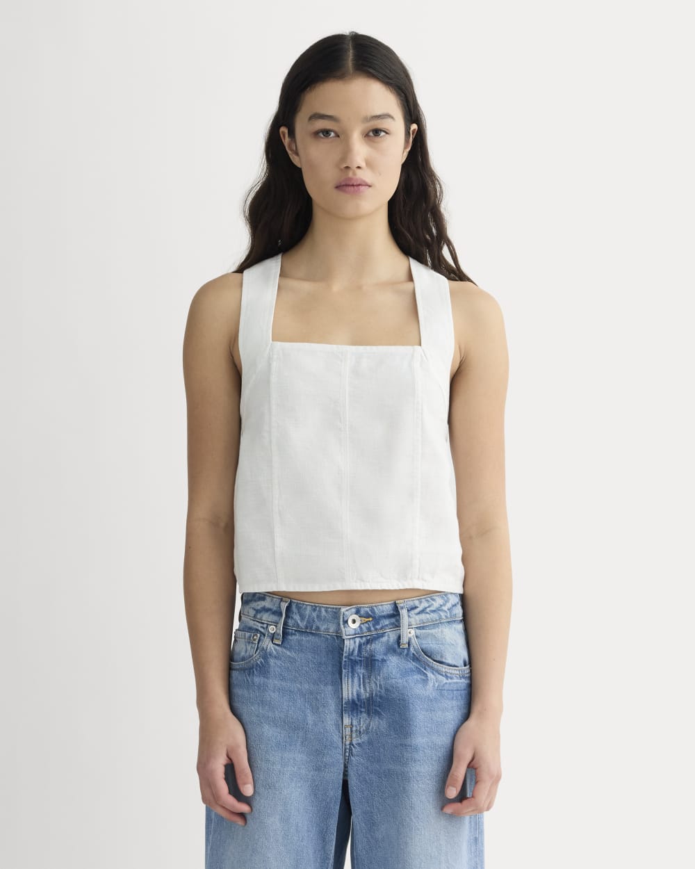The Crossback Tank In Linen | Natural Chambray