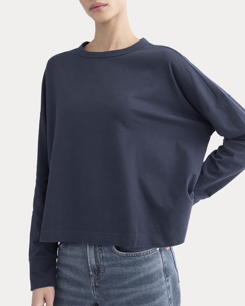 Oversized Boxy Crew In Essential Cotton | Deep Navy - Image 4