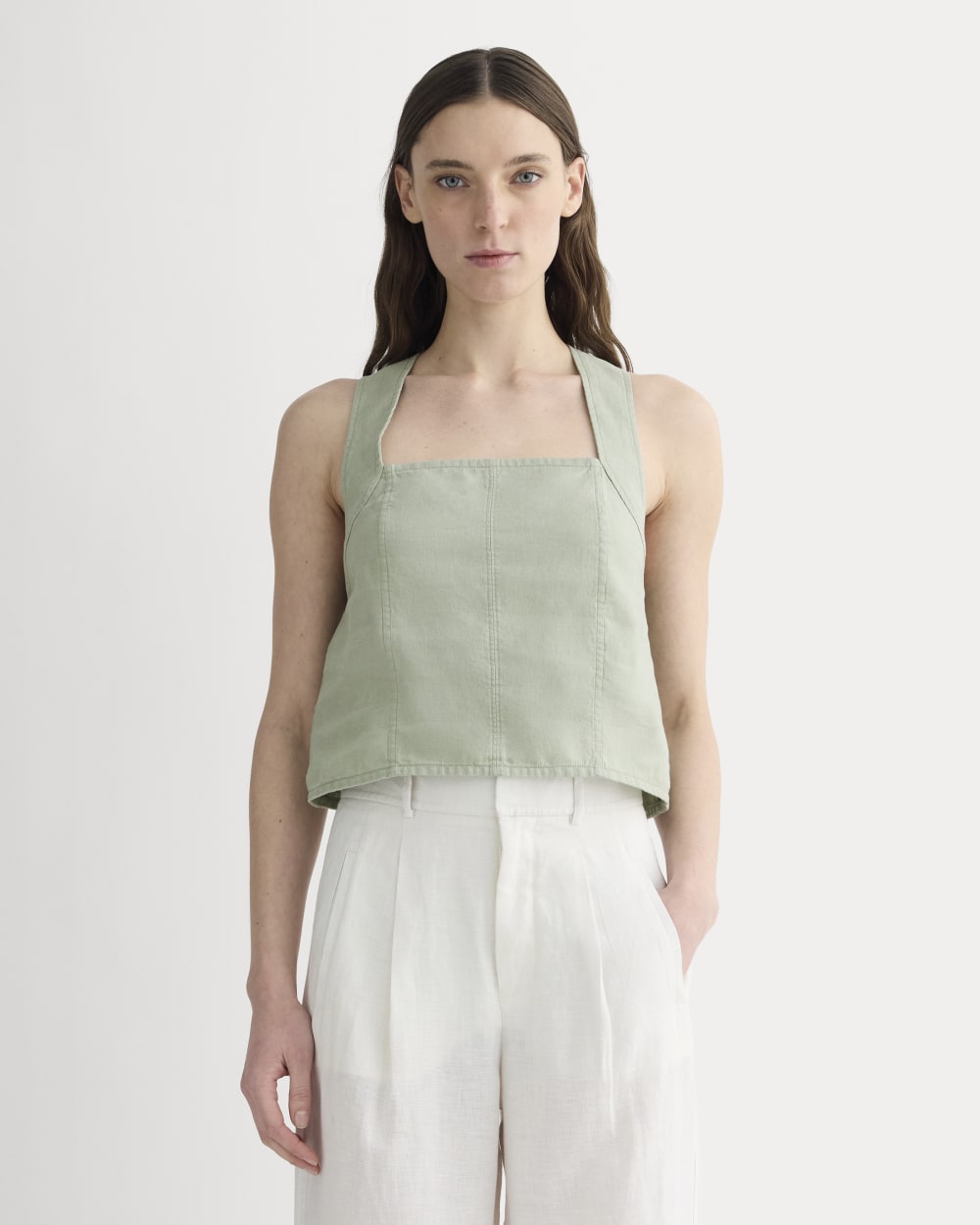 The Crossback Tank In Linen | Seagrass
