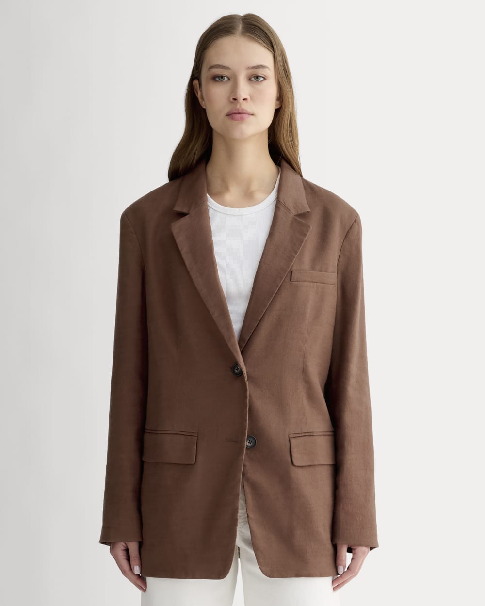 The Oversized Blazer In Stretch Linen | Cedarwood