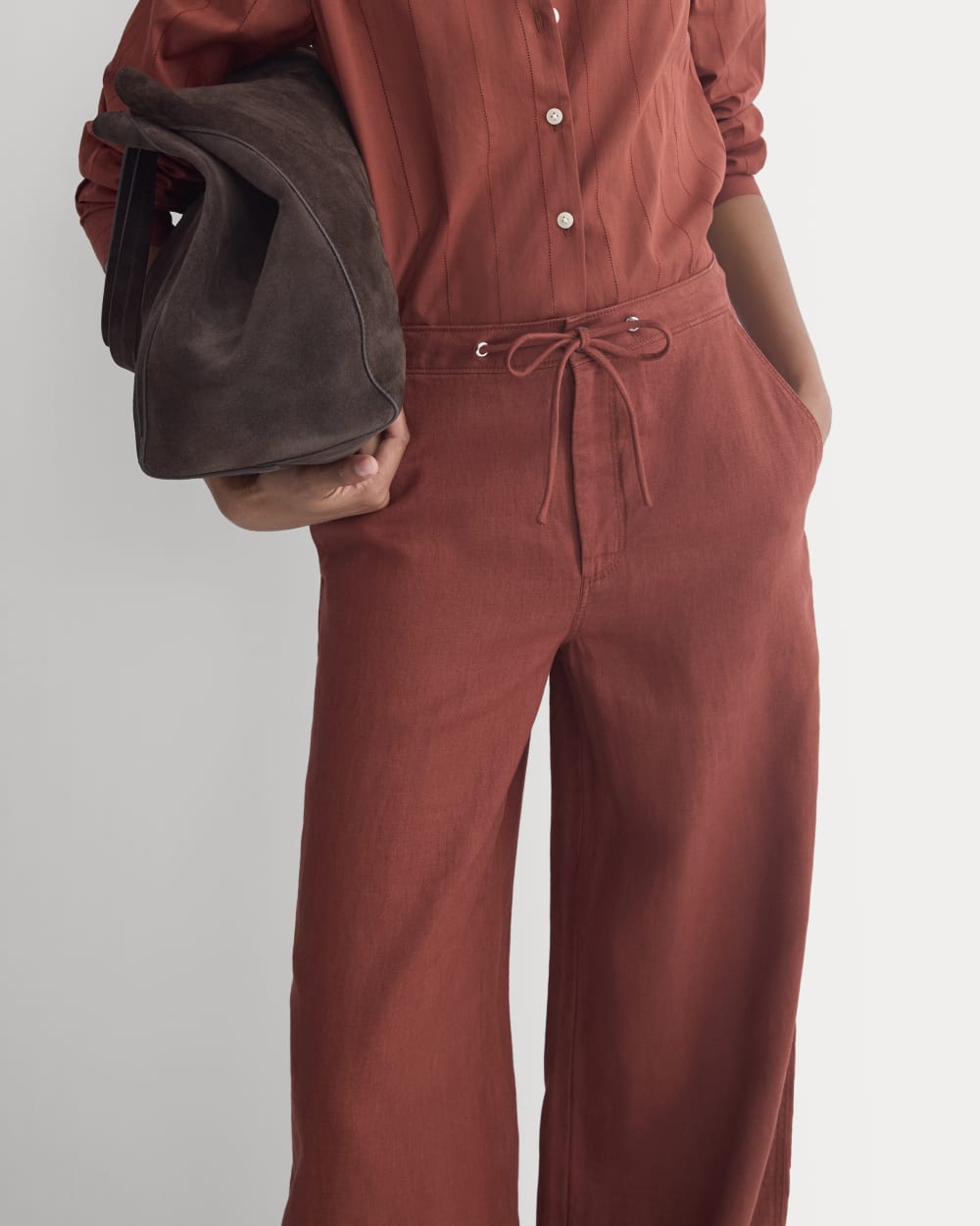 Wide-Leg Drawstring Pant In Linen | Henna Red - Image 4