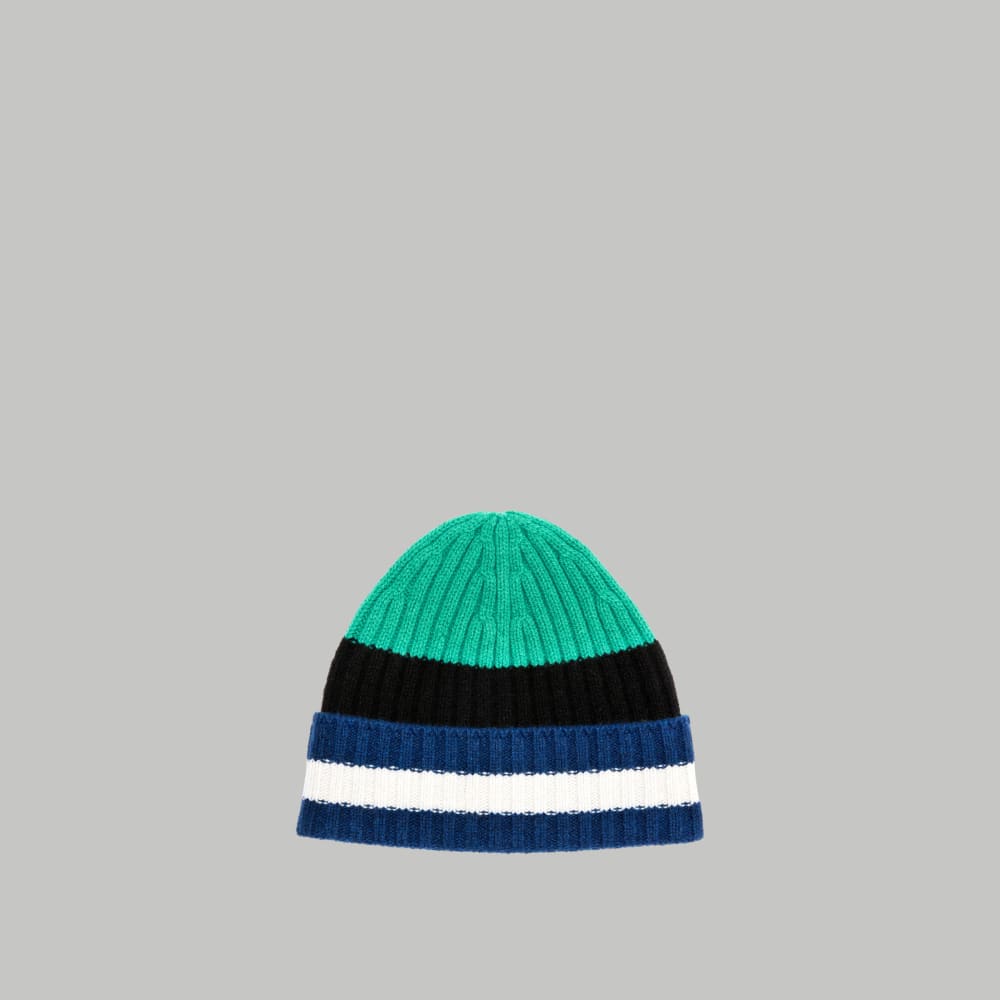 Alternative view of The Cashmere Beanie | Bright Navy Multi Stripe
