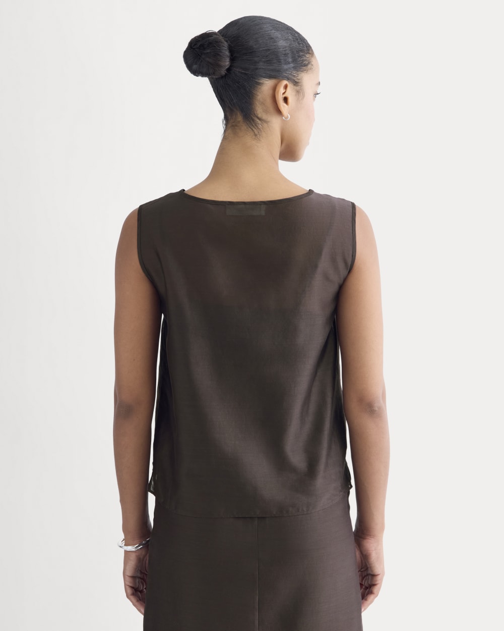 Sleeveless Top In Cotton-Silk Organza | Dark Chocolate - Image 5