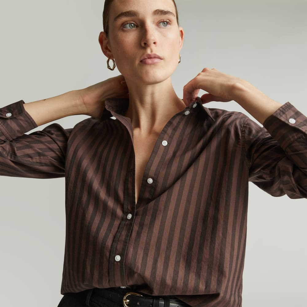 The Must-Have Shirt In Silky Cotton | Chocolate Brown / Black - Image 4