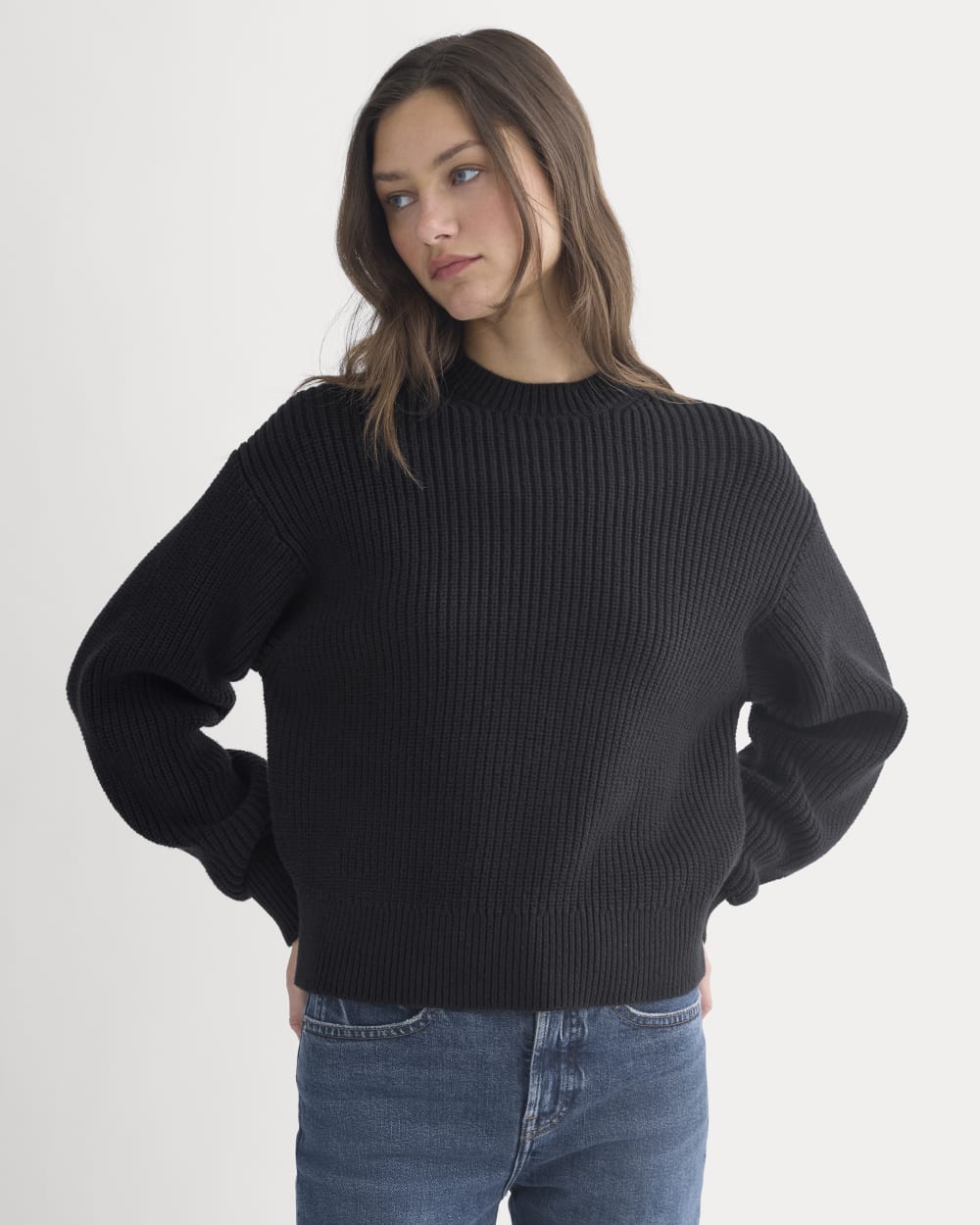 Cropped Ribbed Crew In Everyday Cotton | Black
